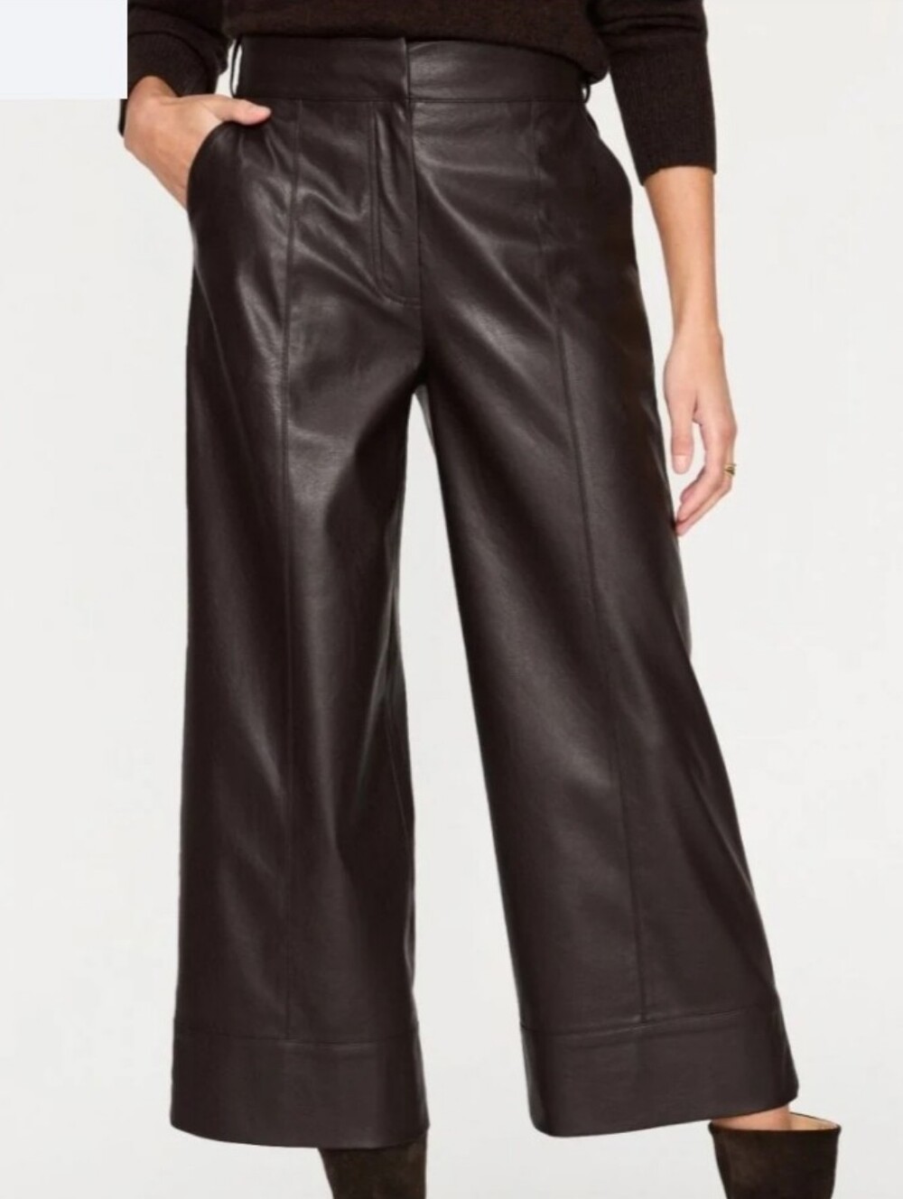 Brochu Walker The Odele Brown Cropped Wide-Leg Faux-Leather Pant